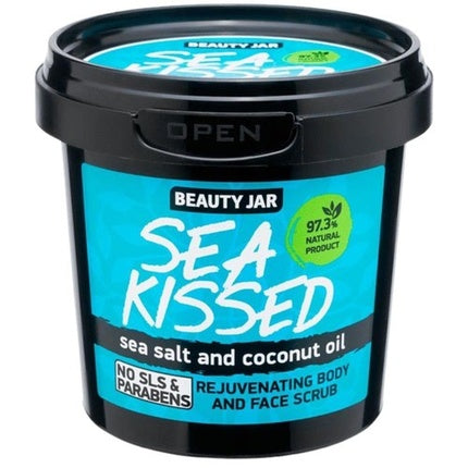 Exfoliant corp și față, Beauty Jar, Sea Kissed, cu sare de mare și ulei de cocos, ambalaj plastic negru, 200g
