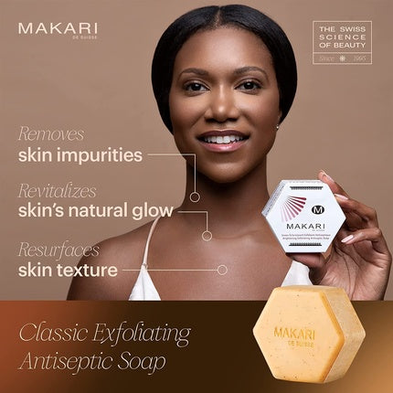 Săpun exfoliant și antiseptic Makari Classic, alb, 7oz (106g), pentru pielea cu pete și cicatrici