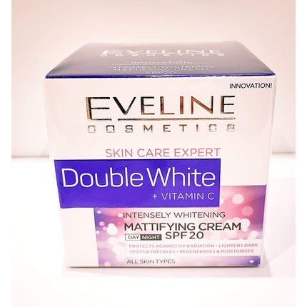 Cremă de zi matifiantă, Eveline Cosmetics, Double White + Vitamin C SPF20 50ml