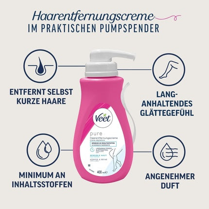 Cremă depilatoare, Veet, Pure, sensibil, roz