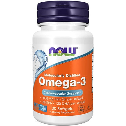 Supliment alimentar NOW Foods Omega-3 Molecularly Distilled Fish Oil Softgels, 180 mg EPA, 240 mg DHA