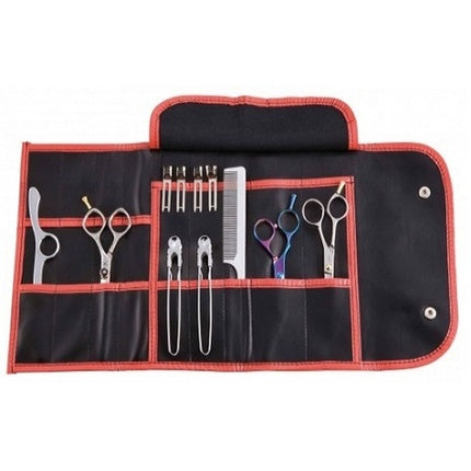 Set foarfeci pentru păr, Mp Hair, Simply Scissor Case, negru cu bordură roșie