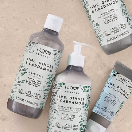 Loțiune pentru Corp și Mâini I Love Naturals, Lime Ginger & Cardamon, 500ml, Alb-Verde