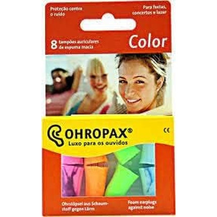 Ohropax Color Foam Earplugs, 8 bucăți, material spumă colorată, carcasă plastic transparent