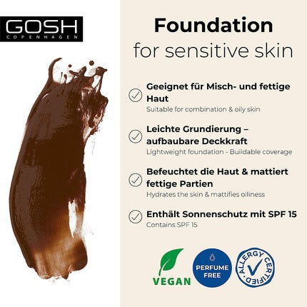 Fondant GOSH, 020N, cu SPF 15, Vegan, Mattifiant