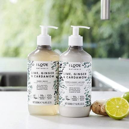 Loțiune pentru Corp și Mâini I Love Naturals, Lime Ginger & Cardamon, 500ml, Alb-Verde