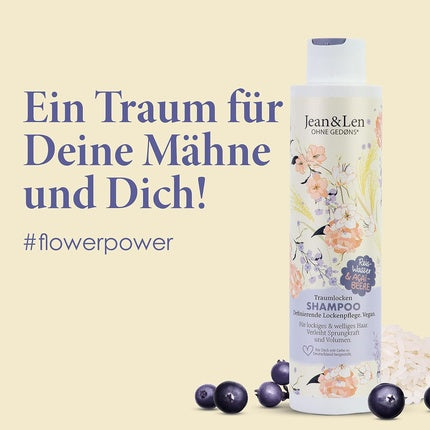 Șampon Jean & Len Dream Curls, apă de orez și acai berry, volum și bucle, 300ml