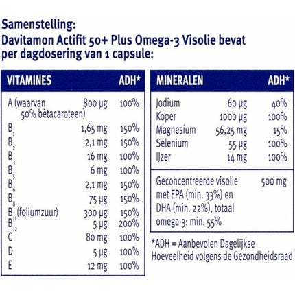 Davitamon Actifit 50+ Omega-3 Visolie, Vitamine, 90 capsule
