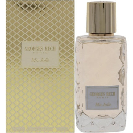 Georges Rech Ma Jolie Eau de Parfum, 3.3 oz, sticlă cu model geometric, capac auriu