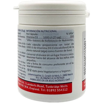 Vitamina D3 Lamberts, 1000IU, vegan