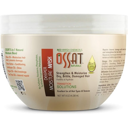 Mască de păr hidratantă Ossat Naturals Deeper Moisture Mask 235ml pentru fire uscate și deteriorate