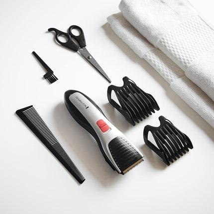 Mașină de tuns păr Remington HC340 Titanium, gri-negru, set complet