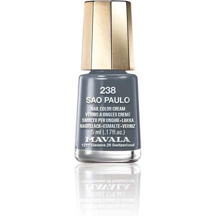Smalt de unghii Mavala Mini Nail Colour Cream 238 Sao Paulo, gri metalizat, capac auriu