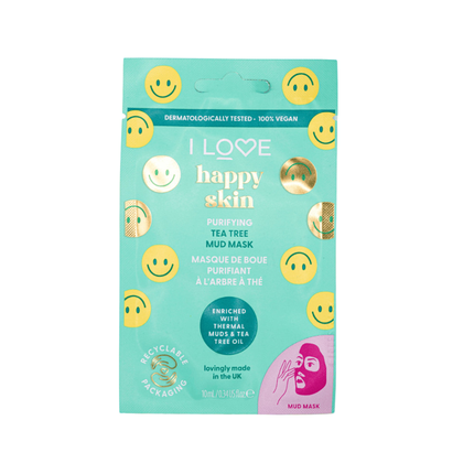 Masca de față tip folie, I Love Happy Skin, purifiantă cu lut și ceai verde, 10 ml
