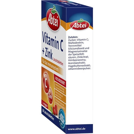 Abtei Vitamina C + Zinc - Supliment valoros pentru supt - Susține sistemul imunitar și protecția celulară - Fără gluten, vegan - 30 pastile