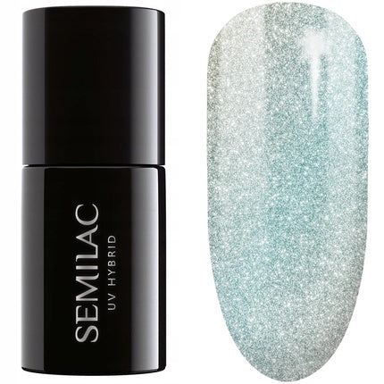Lac Gel Semilac UV Polish Hybrid 485 The Nice One, Alb-Verde Deschis cu Luciu Metalizat