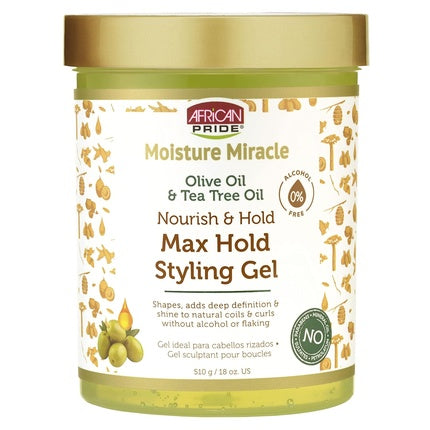 Gel de păr African Pride Moisture Miracle Max Hold cu ulei de măsline și ulei de ceai, 510g