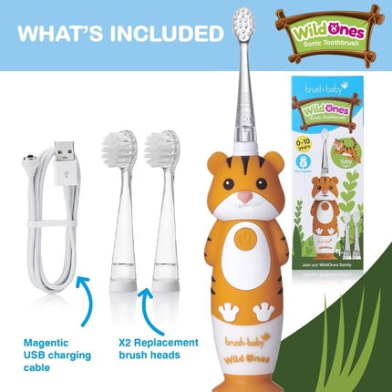 Periuță electrică copii, Brush-Baby WildOnes, reîncărcabilă, tigru