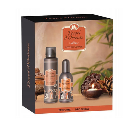Set Parfum Tesori D'Oriente, Fior Di Loto, Deodorant Spray și Apă de Parfum, Ambalaj Decorativ