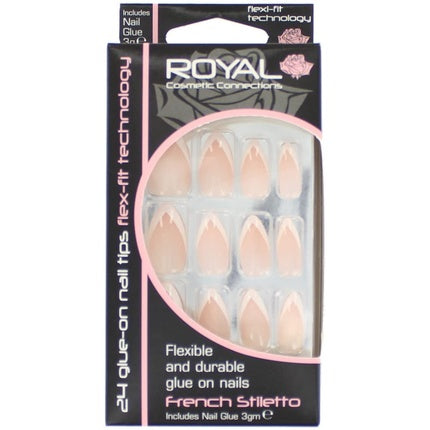 Royal French Stiletto Nail Tips, 24 bucăți, culoare nude, cu adeziv inclus