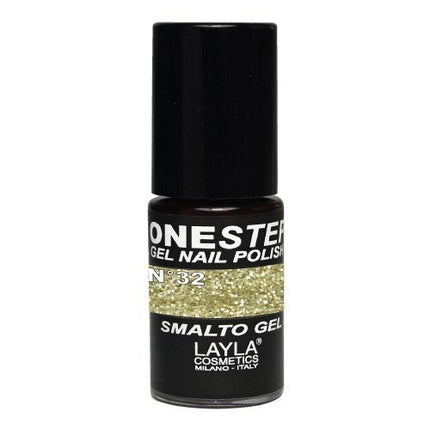 Smalto Gel, Layla Cosmetics, One Step Gel Nail Polish Twinkle, culoare aurie cu glitter, capacitate 0.005L