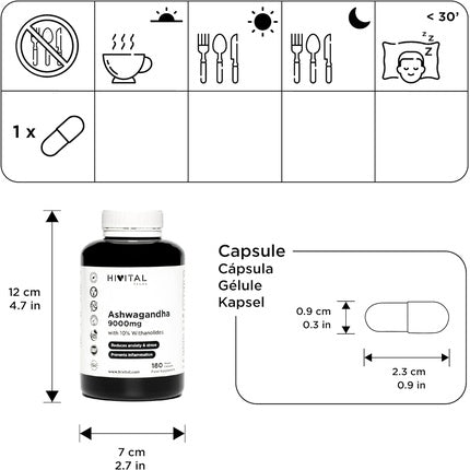 Capsule Ashwagandha Hivital Foods, 9000mg, 180 bucăți, vegan