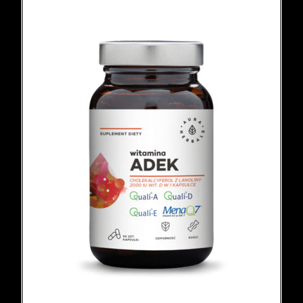 Vitamine A + D3 + E + K2 MK-7, Aura Herbs, 90 Capsule