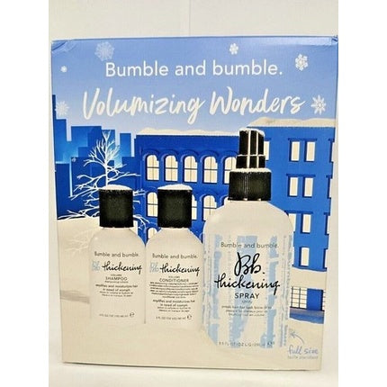 Set produse păr Bumble and Bumble, Volumizing Wonders, 3 bucăți (Șampon, Balsam, Spray), alb-albastru