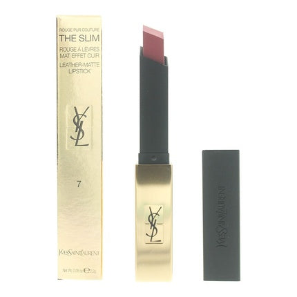 Baton de buze Yves Saint Laurent Rouge Pur Couture The Slim 07 Rose Oxymore, ambalaj auriu, mat