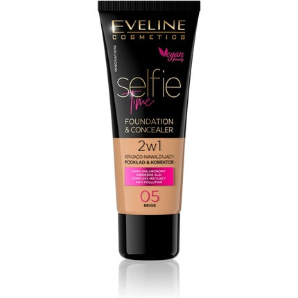 Fond de ten si corector 2-in-1, Eveline Cosmetics, Selfie Time, 30ml, culoare bej