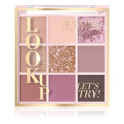 Paletă fard de pleoape, Eveline Cosmetics, Look Up 9 culori, roz și bej
