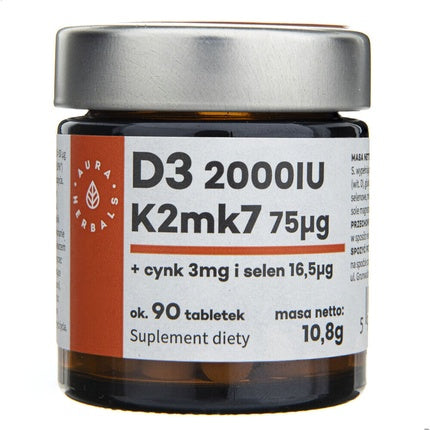 Supliment alimentar Vitamine D3 K2 Zinc Seleniu, Aura Herbals, 90 pastile