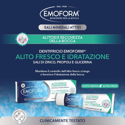 Pastă de dinți Emoform cu prospețime și hidratare, săruri de zinc, propolis și glicerină - aromă de mentă