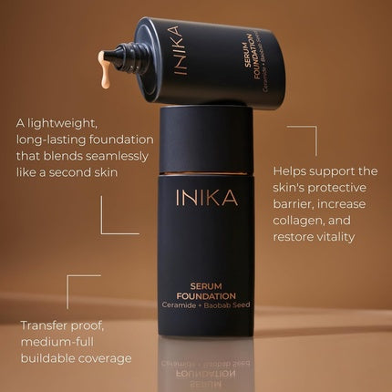 Serum Foundation Inika Organic, Acoperire Medie până la Puternică, Culoare Bej, 30 ml