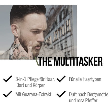 Seb Man The Multitasker - Gel de duș, Șampon și Șampon pentru Barbă cu Extract de Guarană și Bergamotă, 250ml