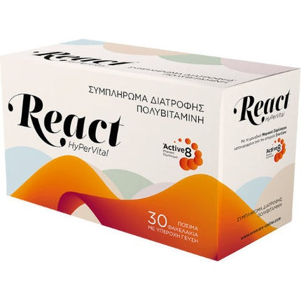 Evercare React Hypervital Multivitamins Dietary Supplement 30 Sachets, White, Orange