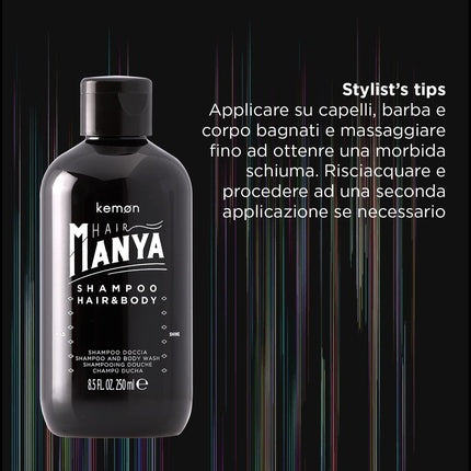 Gel de duș Kemon Hair Manya, 3 în 1 pentru păr, barbă și corp, 250ml