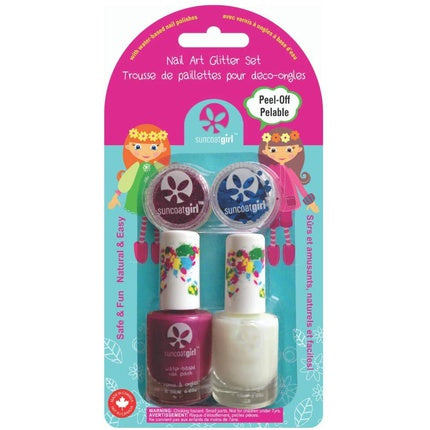 Set Smalturi pentru unghii Suncoat Girl, Non Toxic, Glitter, Culoare Roz și Alb