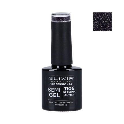 Lac de unghii Elixir 1106 Sclipici negru 8ml