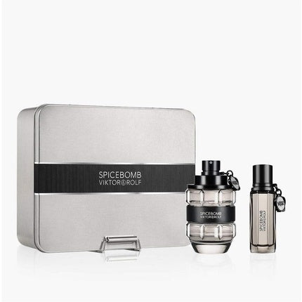 Set Parfum Viktor & Rolf Spicebomb, 90ml + 20ml EDT, Sticlă Translucidă și Cutie Argintie