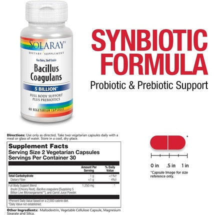 Probiotic Solaray Bacillus Coagulans 60 VegCaps, alb