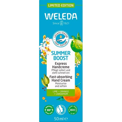 Cremă de mâini, Weleda, Summer Boost, tei și portocală