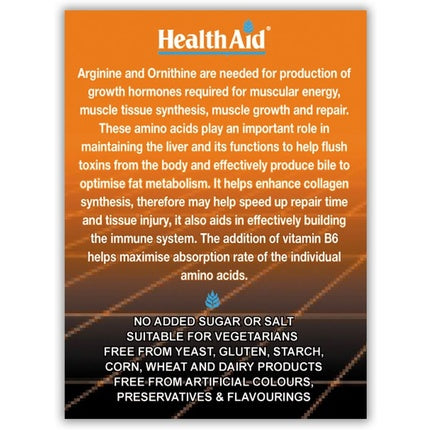 Supliment HealthAid L-Arginine L-Ornithine, 60 Tablete, alb