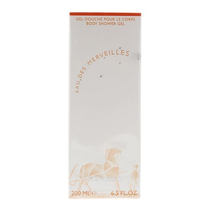Gel de duș Hermès Eau des Merveilles, 200 ml, ambalaj alb cu portocaliu