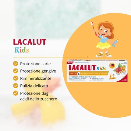 Lacalut Kids, Dentifriciu pentru copii 2-6 ani, Xilitol și fluor, Menta delicată, 55ml