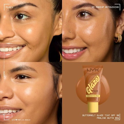 Cremă Întinsă Față cu SPF 30, NYX Professional Makeup Buttermelt Glaze Soft Glow Skin Tint, Praline Butter BB, 40g