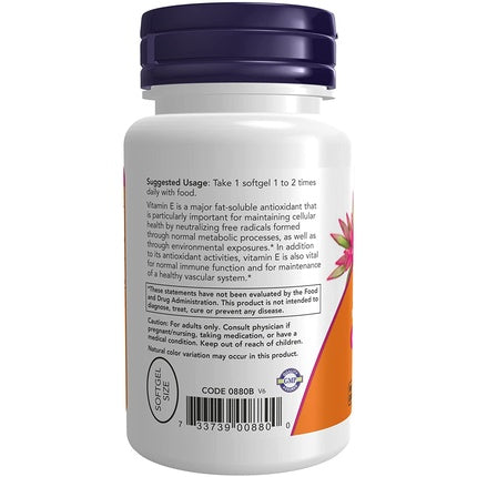 Vitamina E 200, NOW Foods, 100 capsule cu tocoferoli mixți