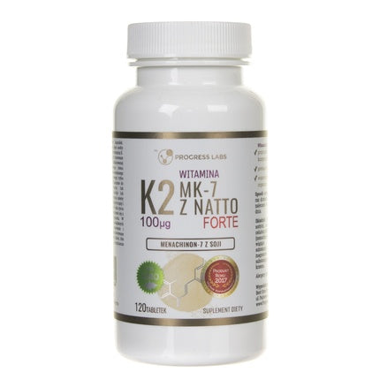 Supliment vitamină K2 MK-7, Progress Labs, 100mcg, 120 tablete, alb