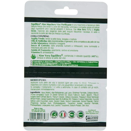 Masca de fata purificatoare, Equilibra, Aloe, 7.5ml, set 2 bucati