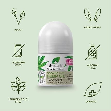 Deodorant roll-on, Dr Organic, Hemp Oil, 50ml